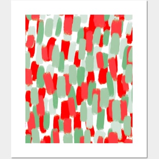 Red and Green, Paint Brush Strokes, Abstract Posters and Art